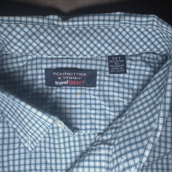 Mens TravelSmart Roundtree & Yorke Long Sleeve ButtonDown Shirt Blue/white 3XT - Picture 2 of 6